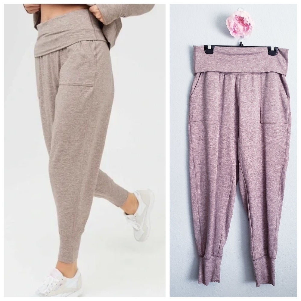 Aerie Offline Heathered Taupe Foldover Jogger Pants